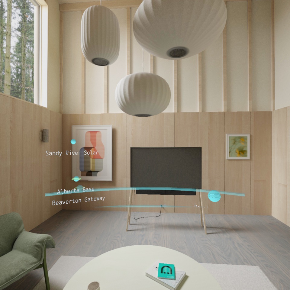 The mesh horizon ring placed in a living room through see-through glasses